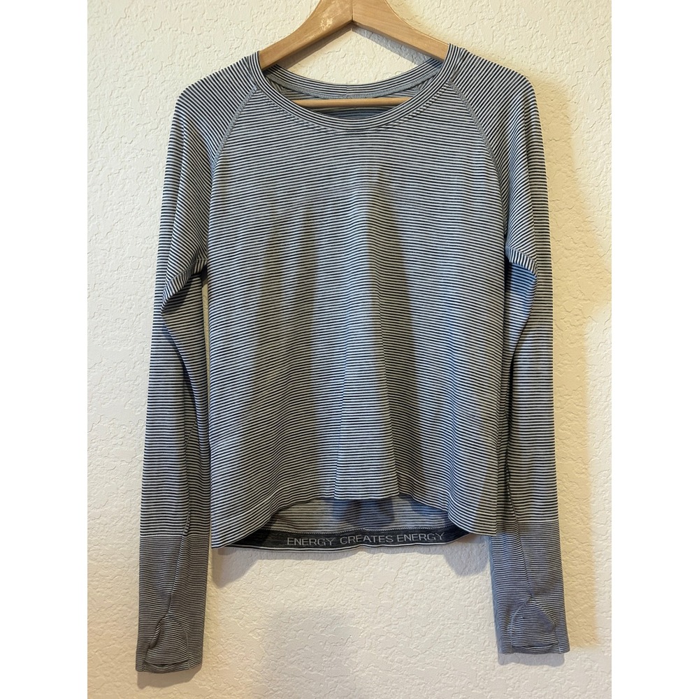 Lululemon Women Long Sleeve Shirt 12 Black White Swiftly Tech 2.0 Striped Yoga
